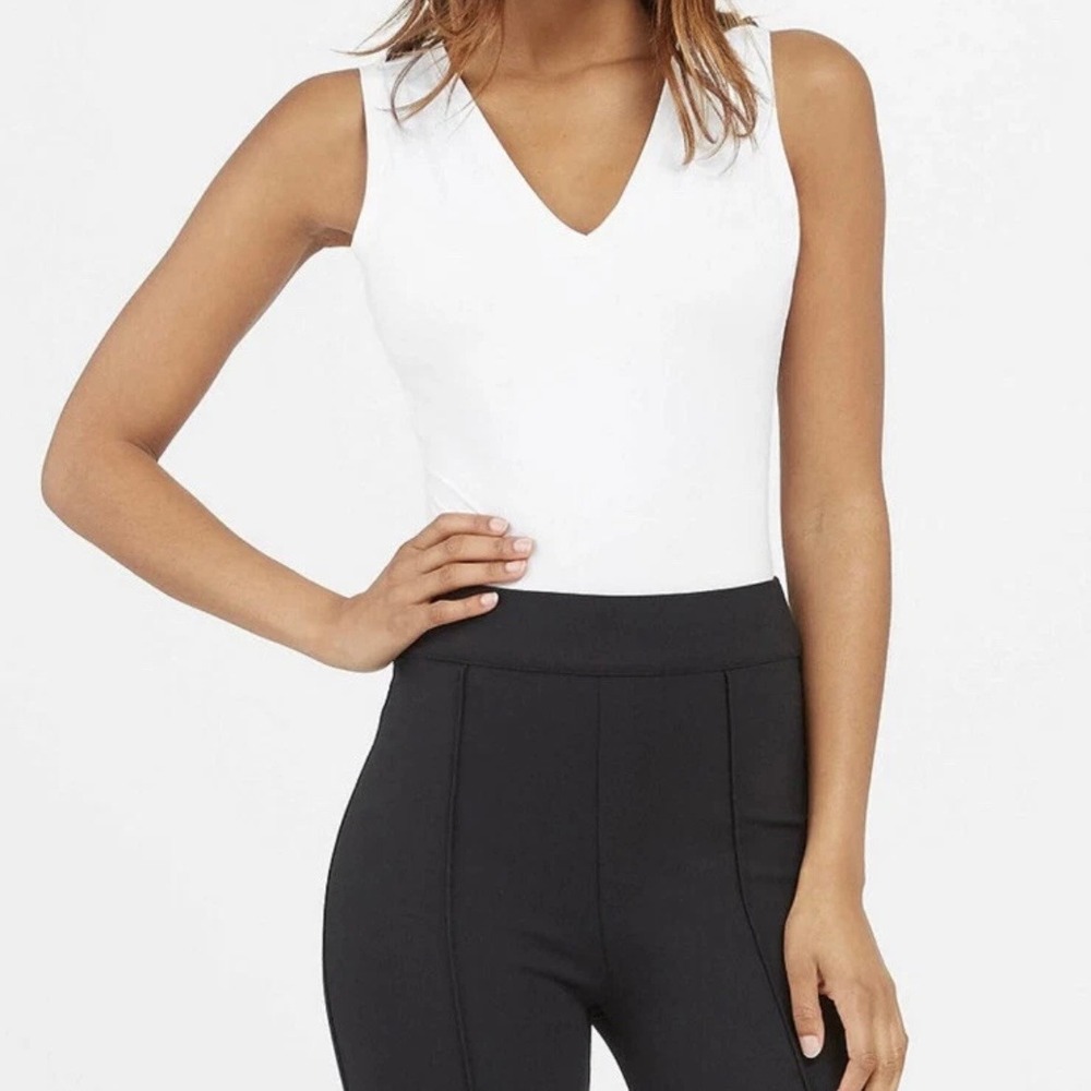 Spanx Suit Your Fancy V-Neck Tank Bodysuit XL White Sleeveless